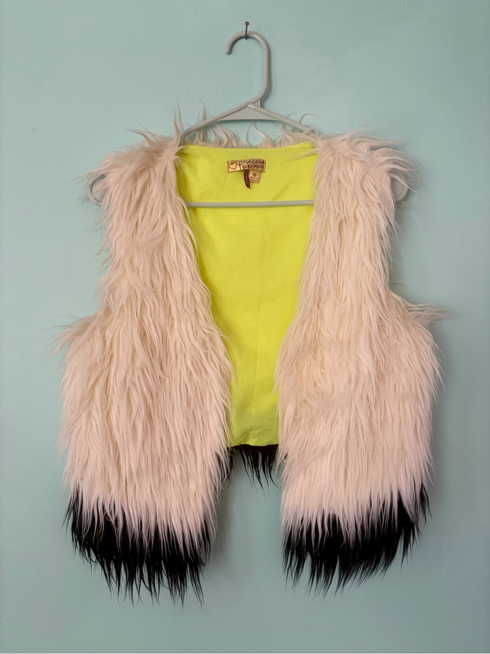 Faux Fur Ombre Vest - Cream with Black Trim Vera Wang
